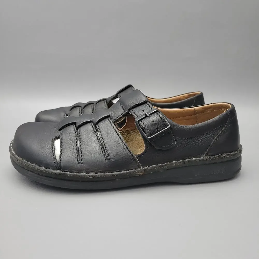 Birkenstock 42 Mens Closed Toe Fisherman Black Sandals Leather Size 9 US